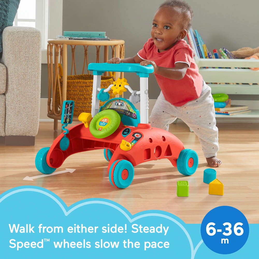 Fisher-Price 2-seitiger Lauflernwagen mit gleichmäßiger Geschwindigkeit, über 100 Liedern, Geräuschen und Sätzen