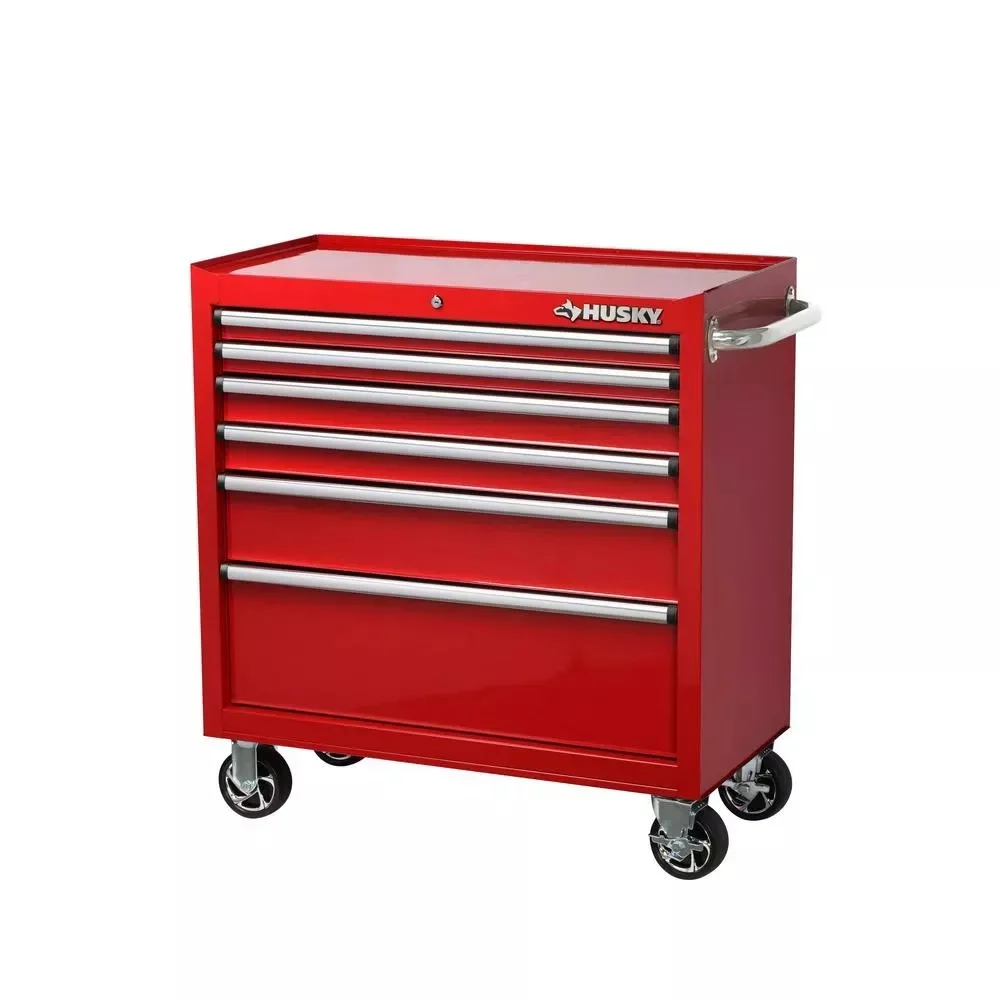 Armário de ferramentas com rodízios, 6 gavetas, vermelho, 91 cm (36 polegadas).