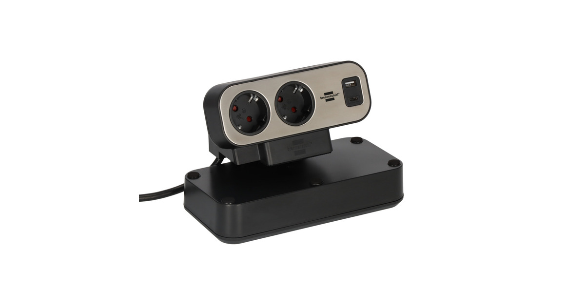 Brennenstuhlestilo Duplex stekkerdoos met schakelaar en overspanningsbeveiliging stekkerdoos  (Zwart/zilver, 1x USB C, 1x USB A)