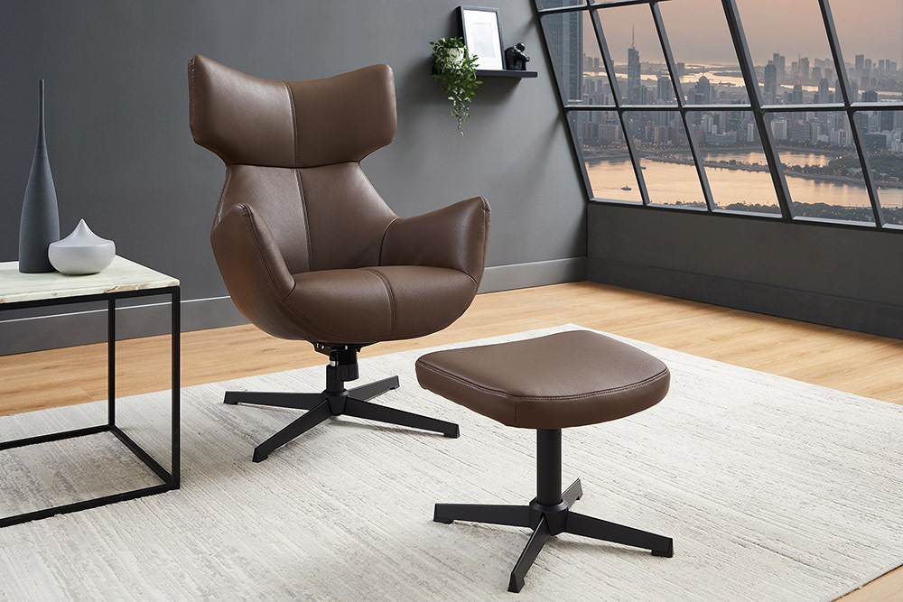 Drehbarer Sessel VOGUE brandy braun Kunstleder schwarze Metallbeine mit Armlehne
