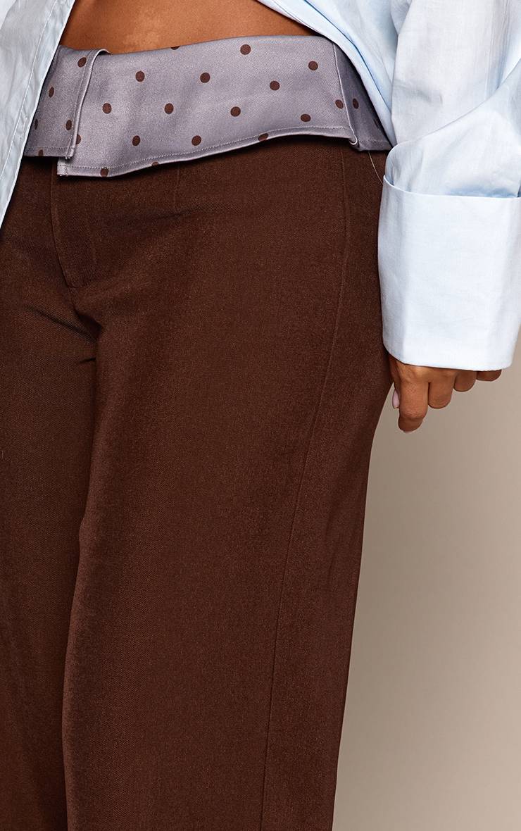 Pantalon Tailleur Taille Basse À Ceinture Contrastante À Pois Petite