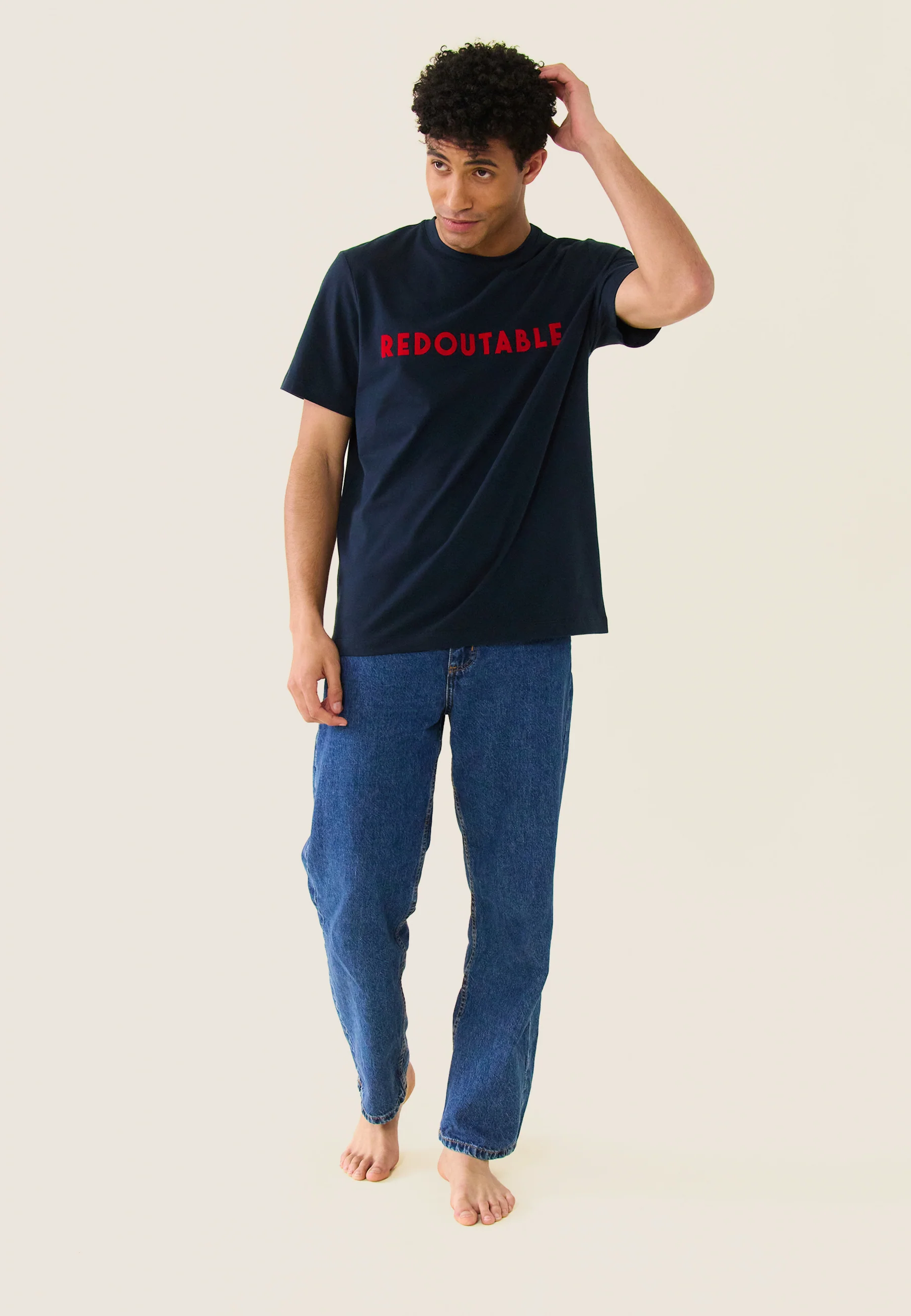 T-shirt mixte col rond en coton-Jean-P Redoutable Marine