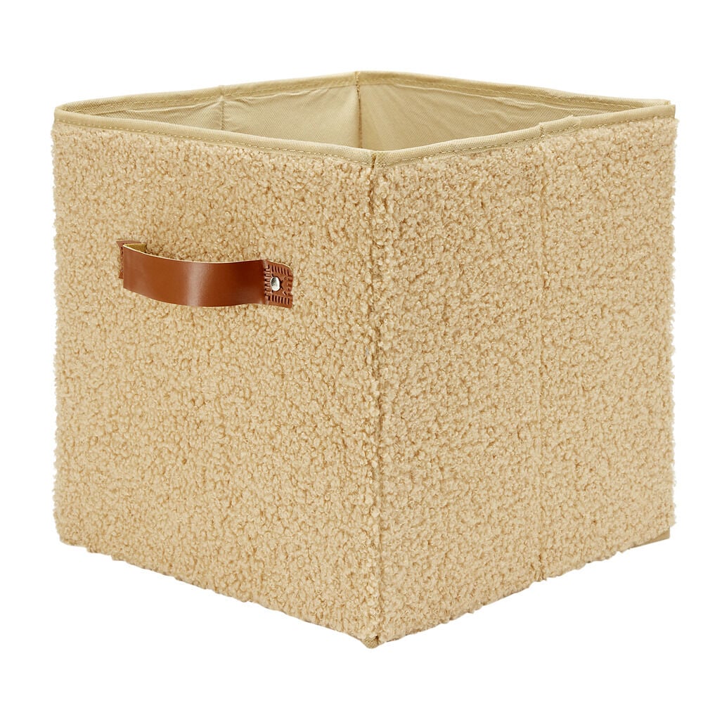 Panière carrée pliable tissu laine bouclette marron 27x27xH27cm
