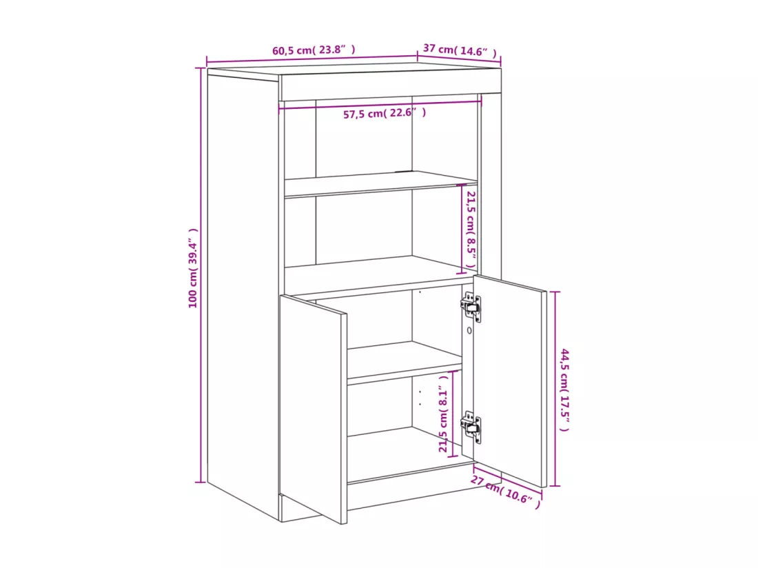 Armoire latérale avec éclairage LED blanc bois d'ingénierie