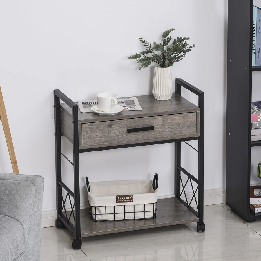 HOMCOM Mobiler Beistelltisch mit Schublade grau