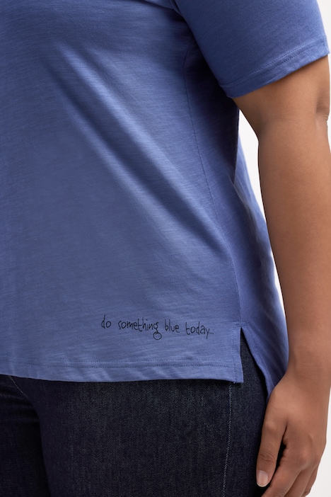 T-Shirt, Saumdruck, V-Ausschnitt, Halbarm, Biobaumwolle