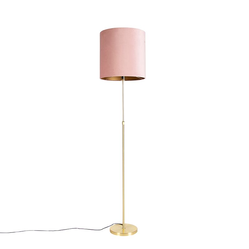 Vloerlamp goud/messing met velours kap roze 40/40 cm - Parte