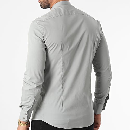 Chemise Manches Longues Col Officier Gris