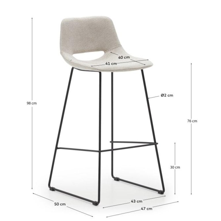 Kave Home Zahara barkruk H76 zwart onderstel, beige