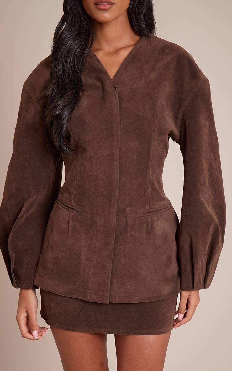 Marron Foncé Ensemble Coordonné Mini-jupe En Daim Tall