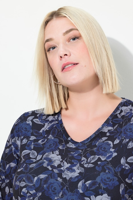 Longshirt, A-Linie, Allovermuster, V-Ausschnitt