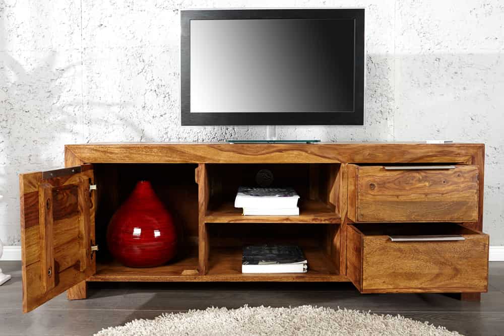 Massives TV-Board PURE 135cm braun Sheesham stone finish Lowboard Palisander