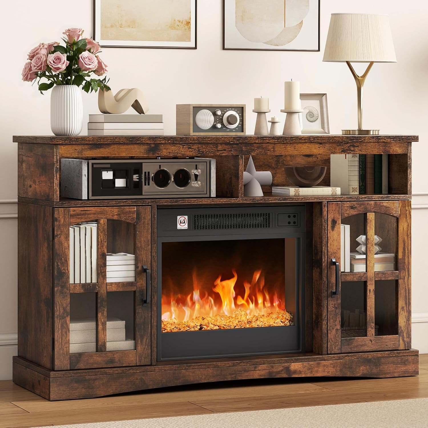 TAUS elektrokamin, elektrischer Kamin, Electric Fireplace für das Wohnzimmer mit flammeneffekt, Einstellbarer Flamme, 1-8 Stunden Timer, Überhitzungsschutz, Heizfunktion & Fernbedienung