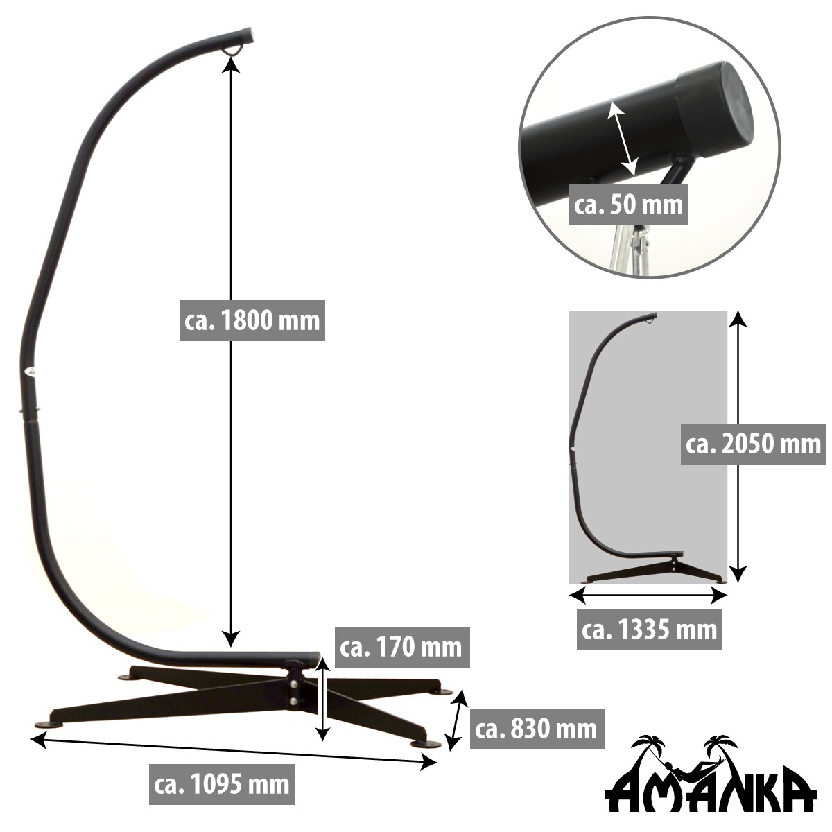 205cm Hängestuhlgestell bis 120kg - Hängesessel Ständer Metall