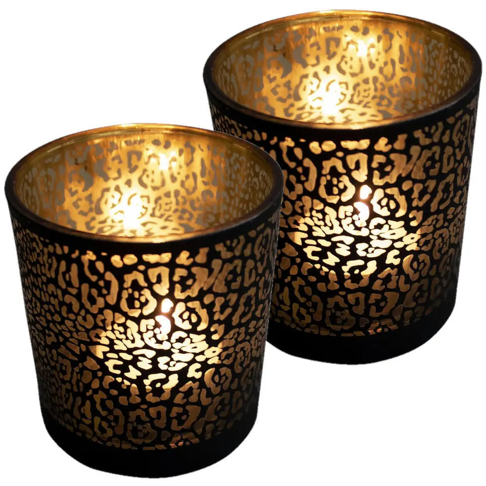 Mars & More Waxinelichthouder - zwart - glas - jaguar - 12 cm