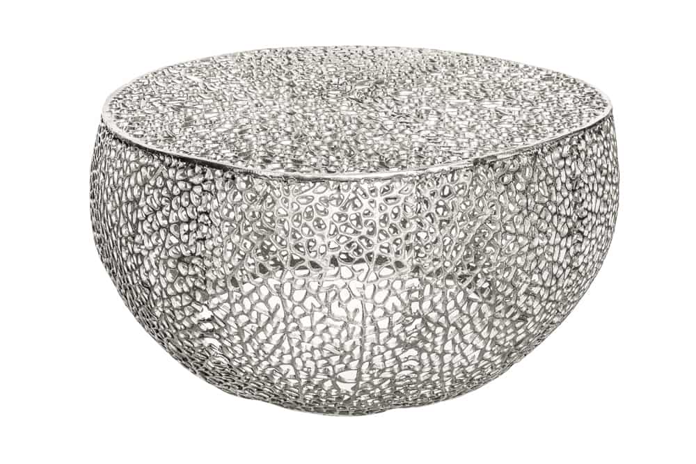 Filigraner Couchtisch LEAF 80cm silber Metall handmade Blatt-Design