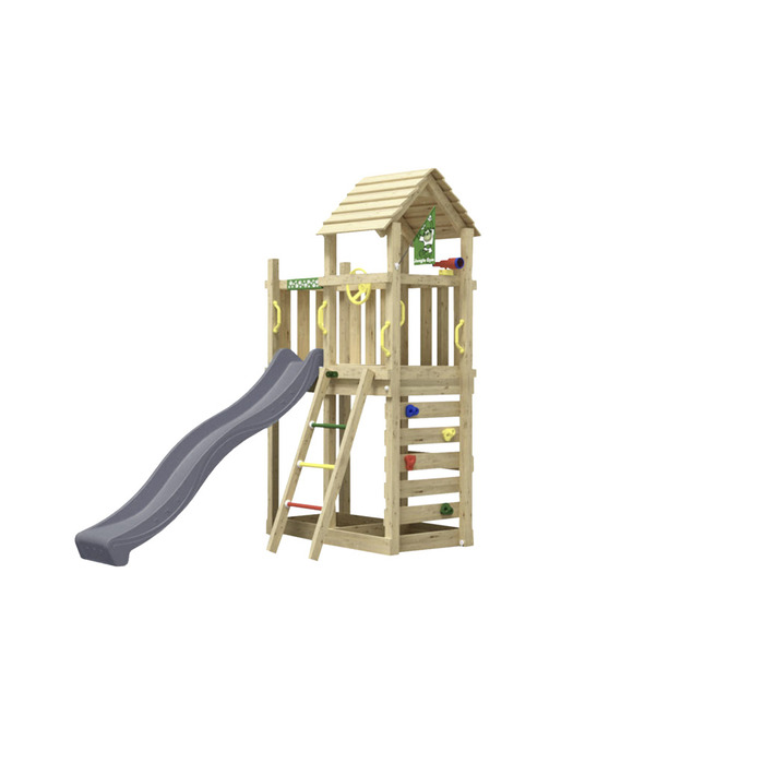 Jungle Gym Safari legetårn m/rutsjebane & klatrevæg grå