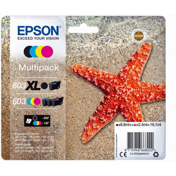 Tinteiro EPSON Multipack 603 (1x Preto XL   3x Cores) - C13T03A94010