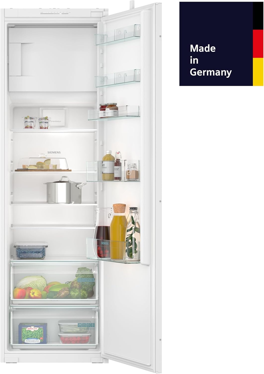Siemens KI82LNSE0 iQ100, Einbau-Kühlschrank mit Gefrierfach, 177,5 x 56 cm Nische, 246 L Kühlen & 34 L Gefrieren, Made in Germany, schnell Kühlen, freshBox für Obst und Gemüse, Leise, Schleppscharnier