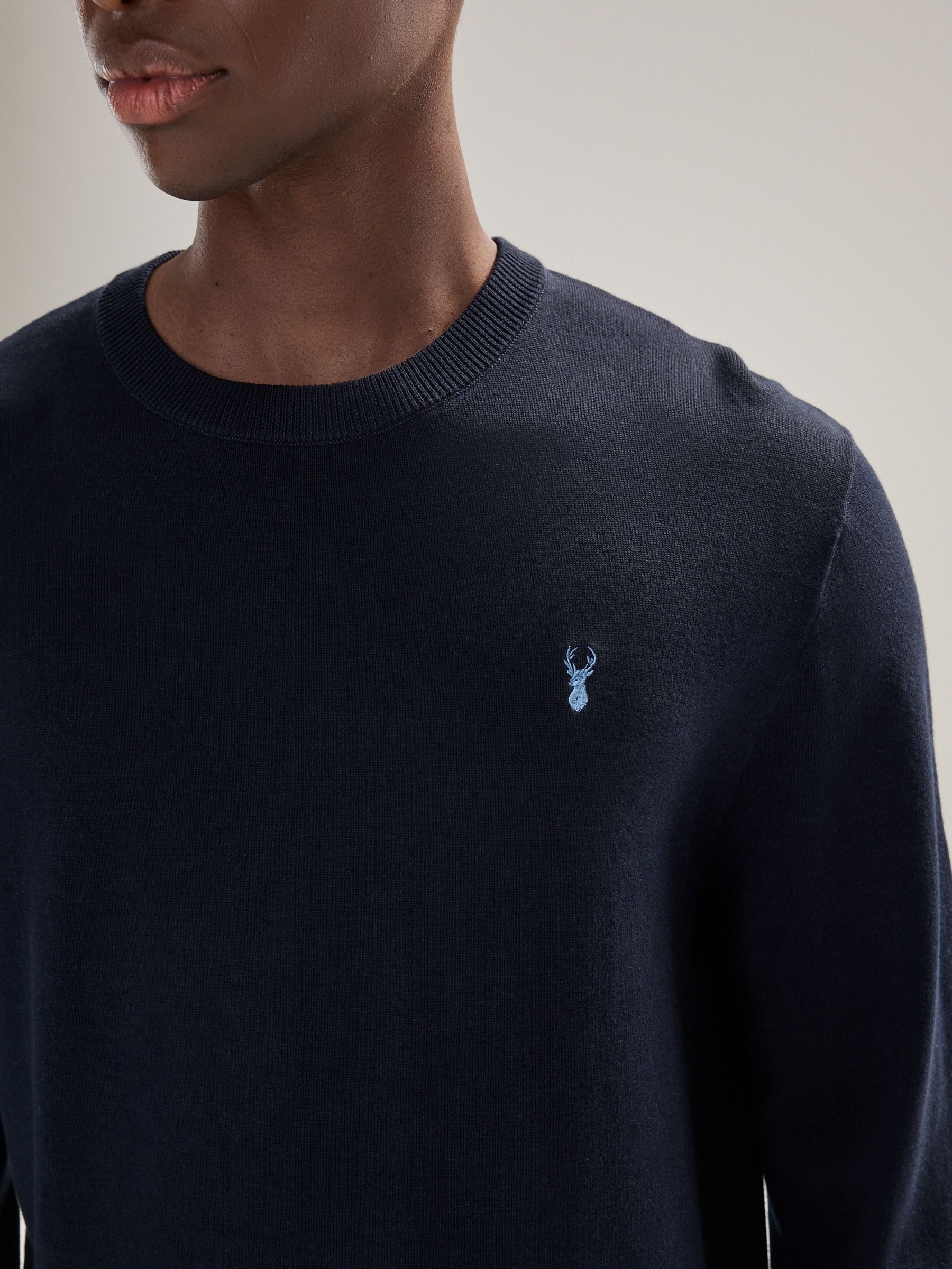 Donkerblauw - Hertlogo - Regular Fit Cotton Rich Crew Neck Jumper