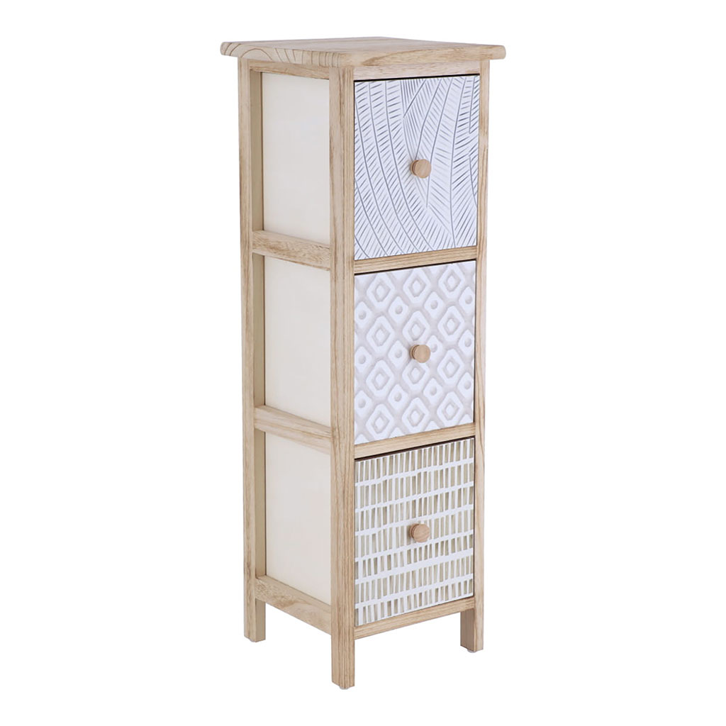 Meuble de rangement paulownia 3 tiroirs bois naturel 25x77x25cm