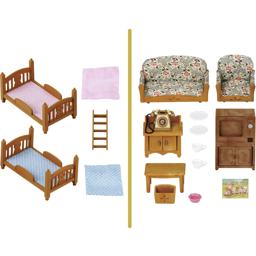Sylvanian Families® Stadthaus mit Licht Geschenk-Set - Saffron und Ralph Walnut