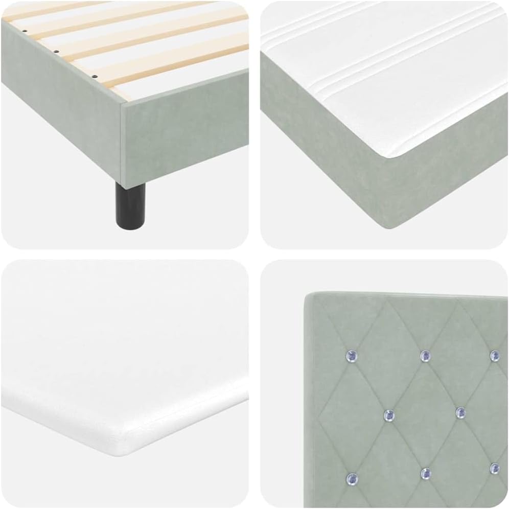 vidaXL LED Boxspringbett mit Matratze Hellgrau 160 x 200 cm Samt, Verstellbares Kopfteil, modernes Bettgestell mit LED-Beleuchtung, stylischer Samt, langlebiger Komfort