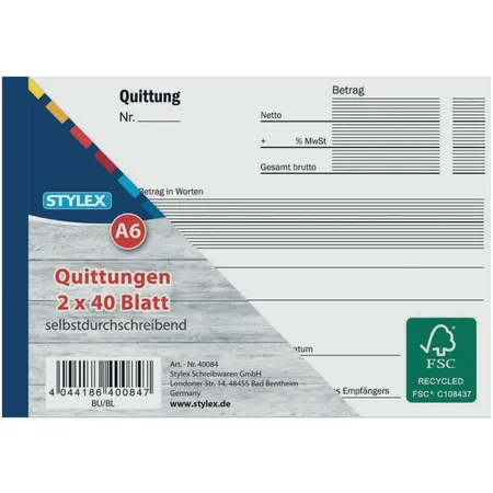 Stylex Quittungsblock A6 50 Blatt, ohne Durchschlag
