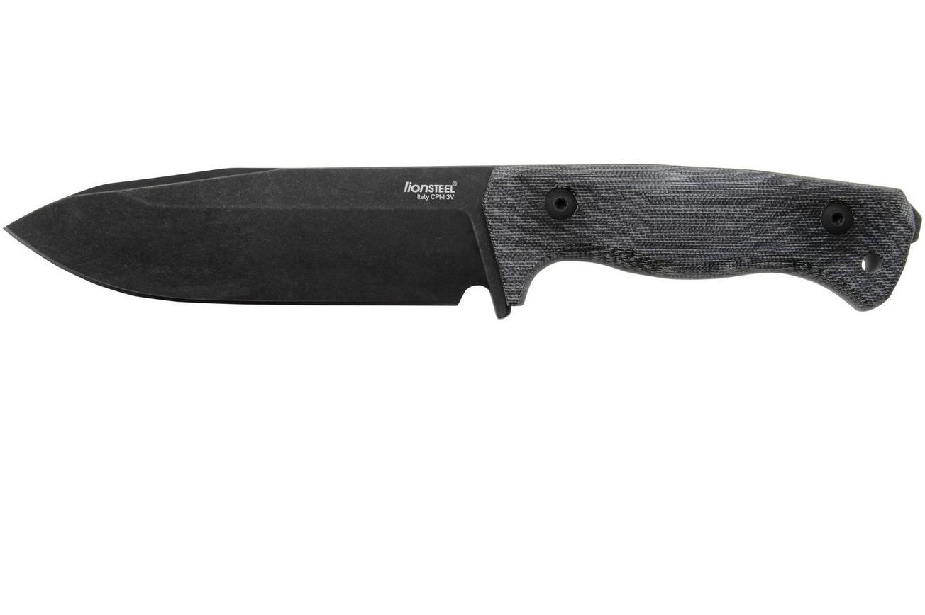 LionSteel T6 Old Black, Black Canvas Micarta T6B-CVB vaststaand mes
