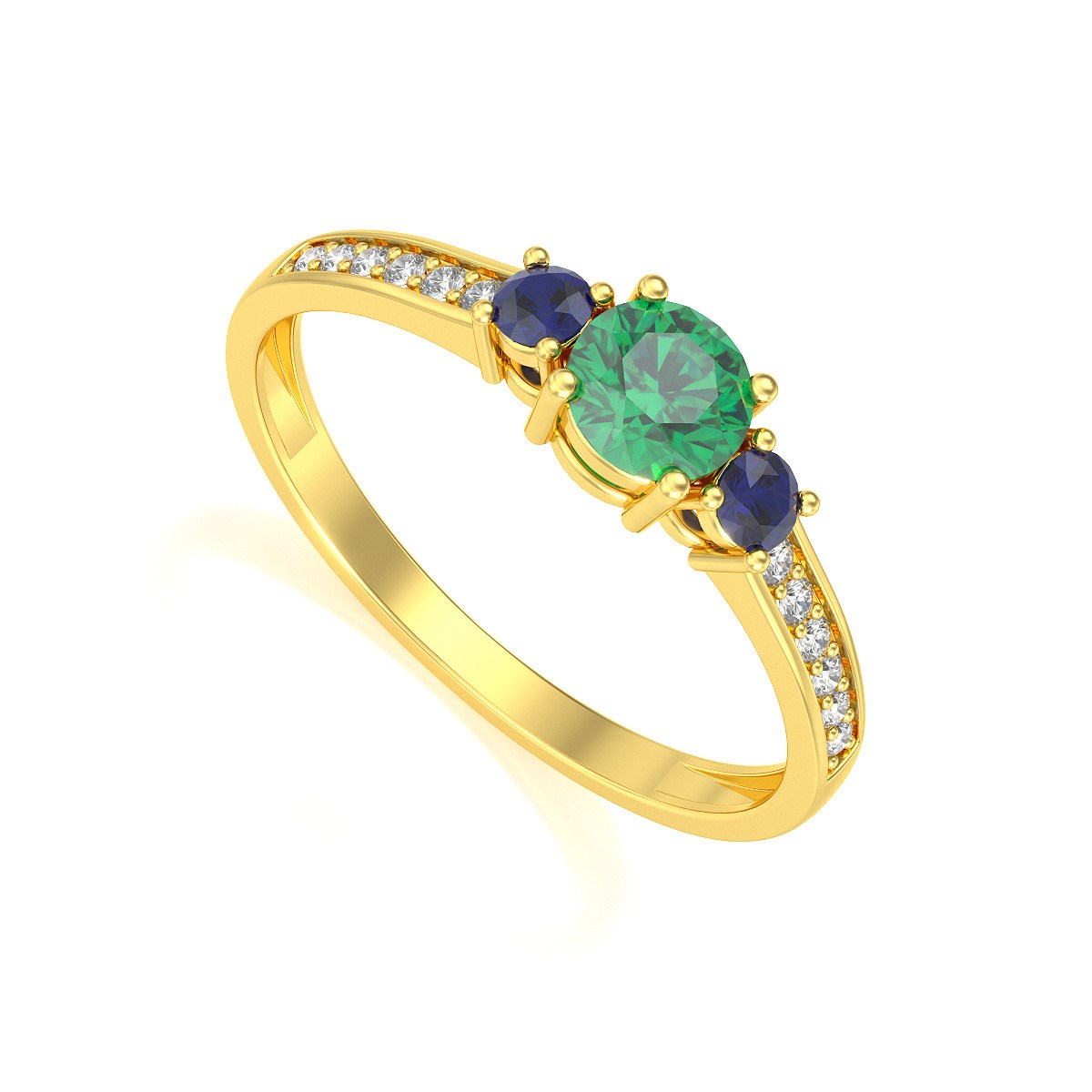Bague ADEN Or 585 Jaune Emeraude Saphir et diamants 1.65grs