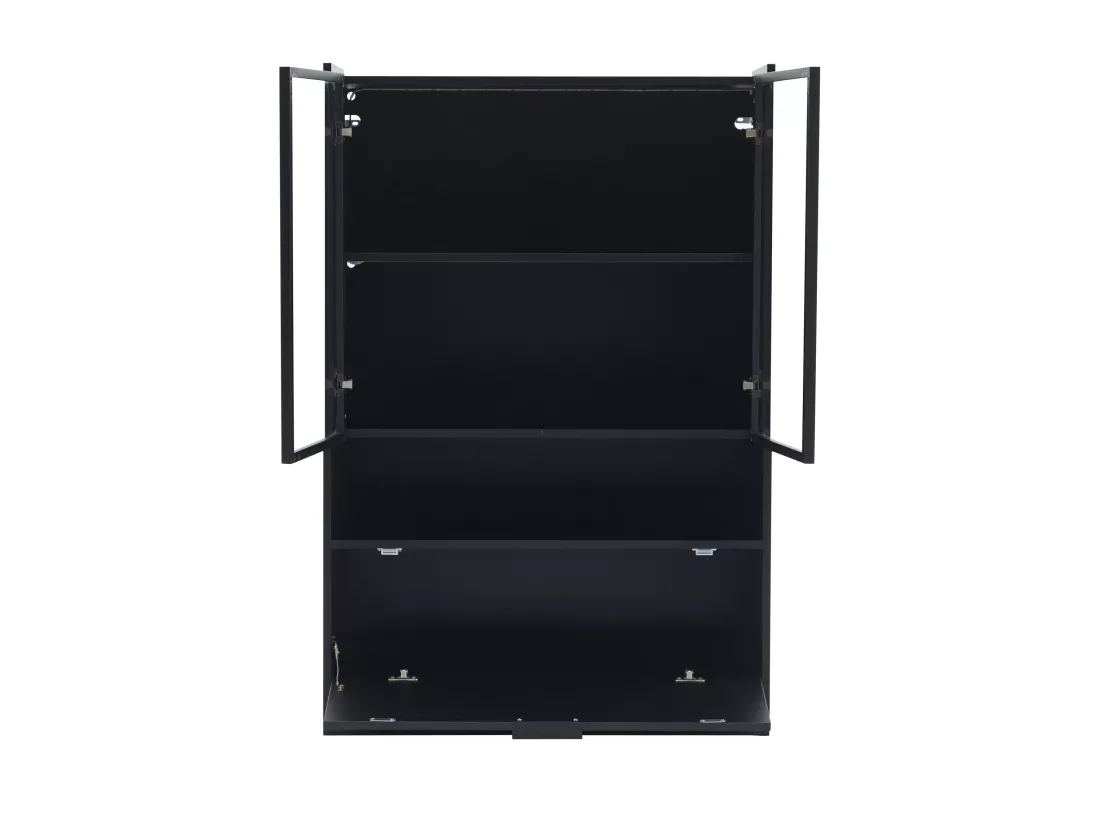 Vitrine LED moderne 80x120x35cm- avec éclairage LED 16 couleurs - avec 2 portes vitrées - avec compartiments de rangement - Noir