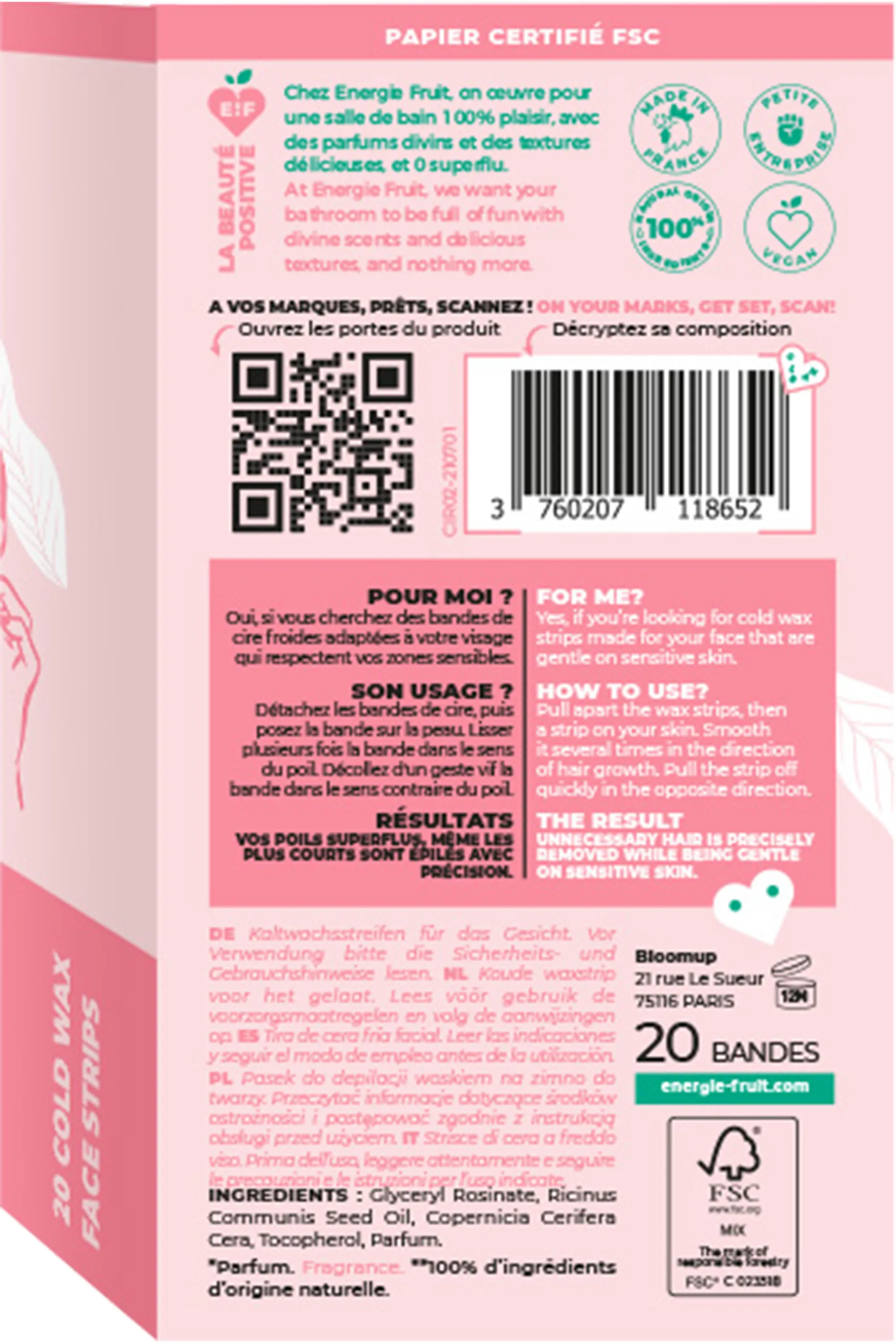 Energie Fruit Bandes de cire froide visage aux fruits rouges