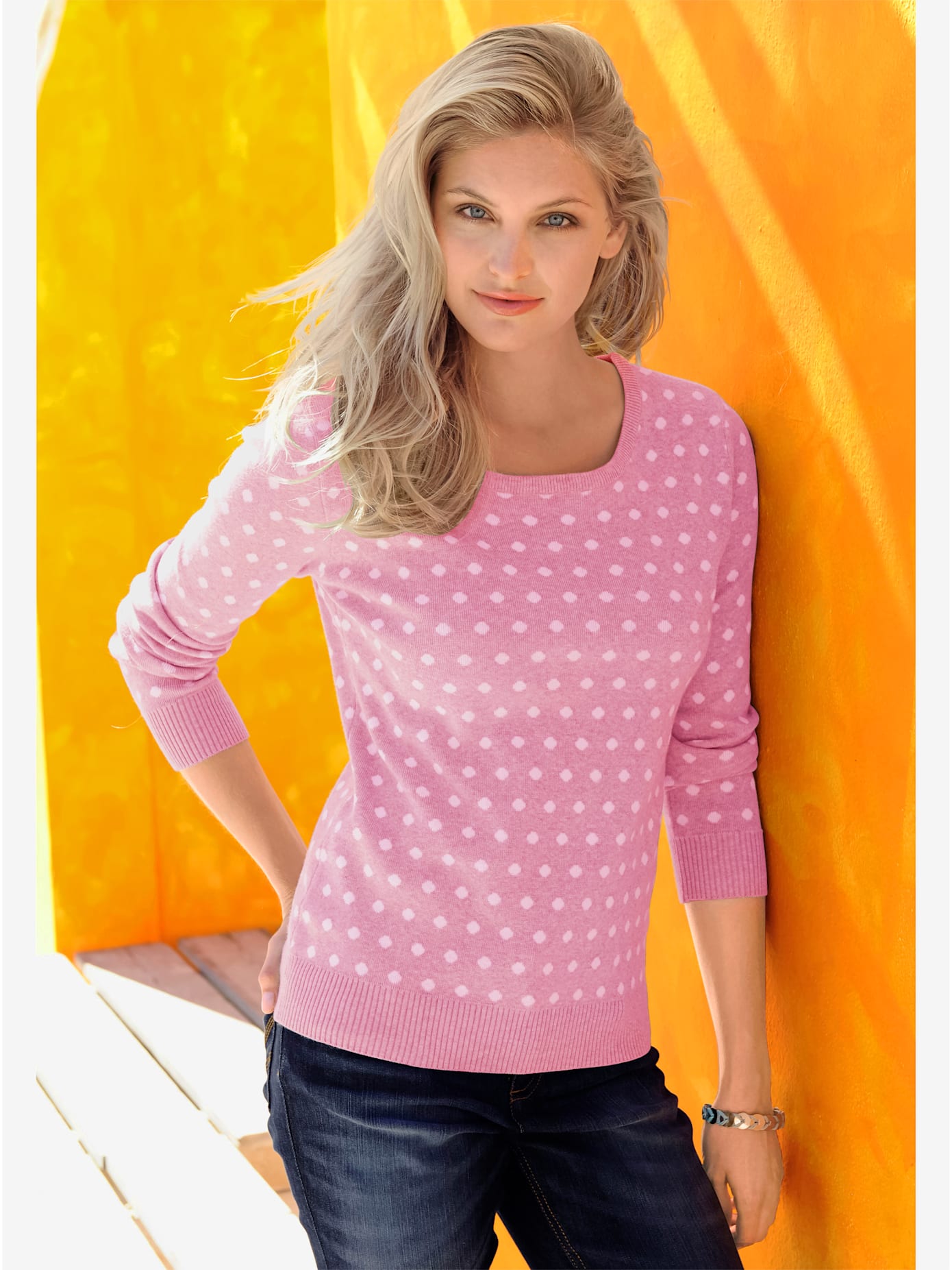 Pull à pois manches longues en jacquard