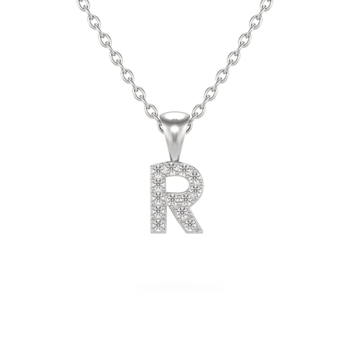 Collier Pendentif ADEN Lettre R Or 750 Blanc Diamant Chaine Or 750 incluse 0.72grs