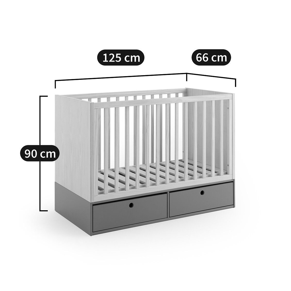 LA REDOUTE INTERIEURS<br>Cama de bebê em pinho com gavetas de armazenamento, Bloky