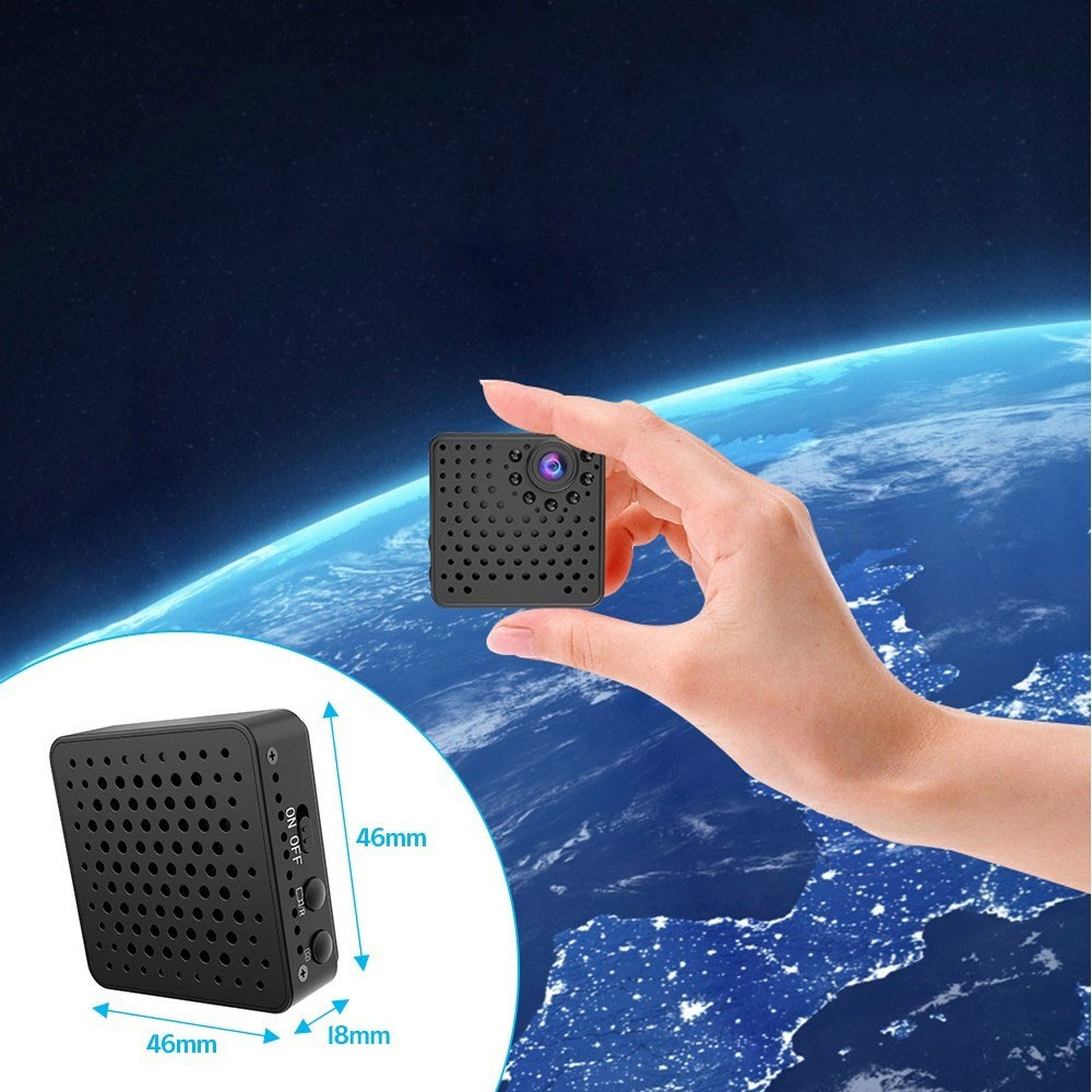 Mini WiFi IP Kamera Full HD 1080p Infrarot LED's Nachtsichtfunktion Akku (300mAh) und Micro SD Kartenslot   Halterung und Clip-Halter (iOS/Android)