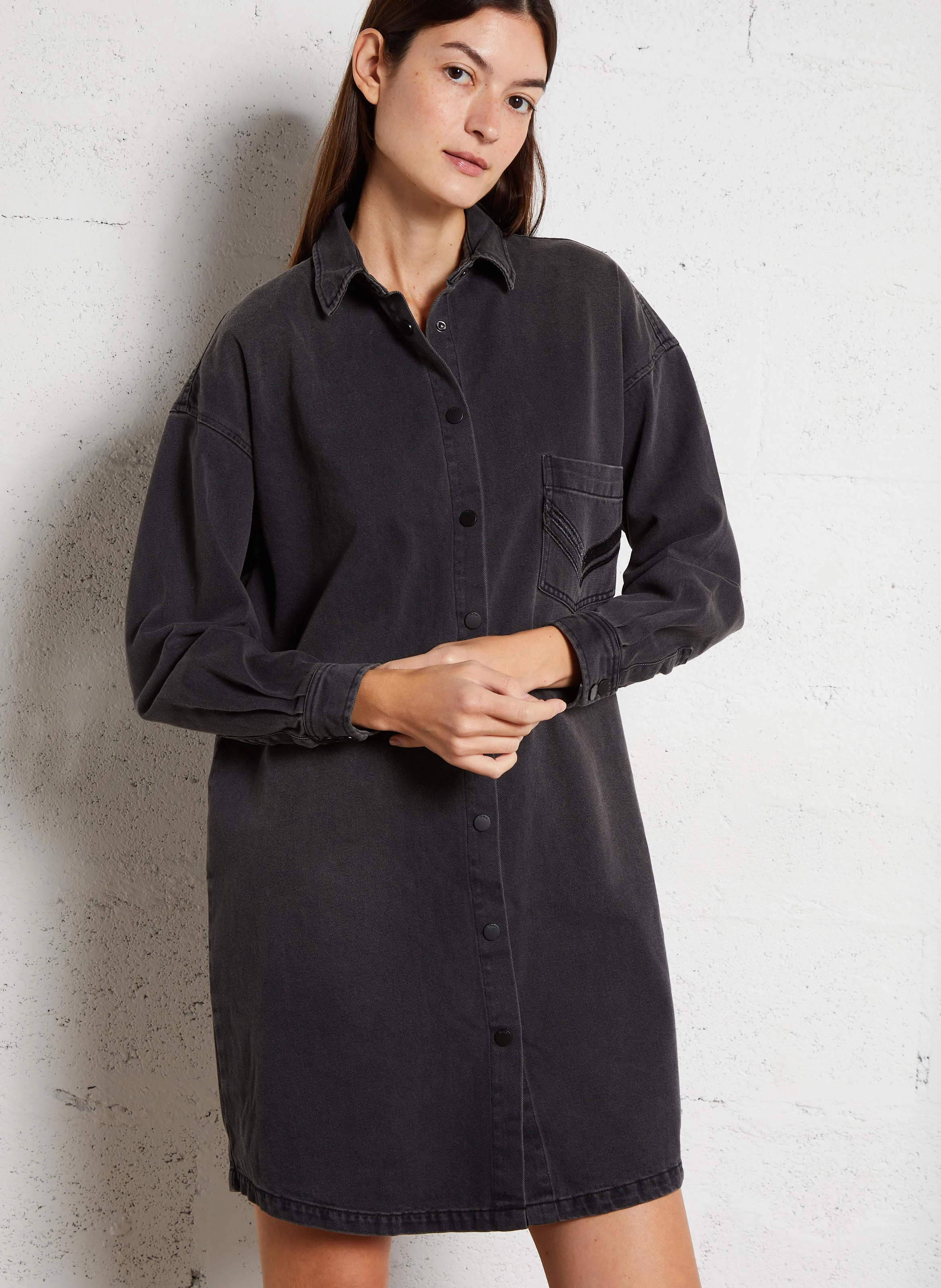 Robe chemise oversize en coton mélangé | Noir