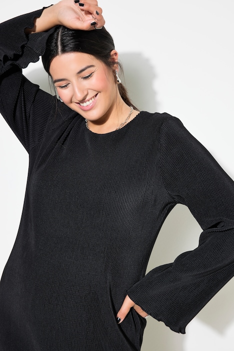 Plissee-Midikleid, Slim Shape, Langarm