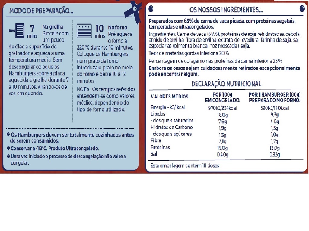 HAMBURGUERES IGLO VACA SEM GLÚTEN 18UN 1440G