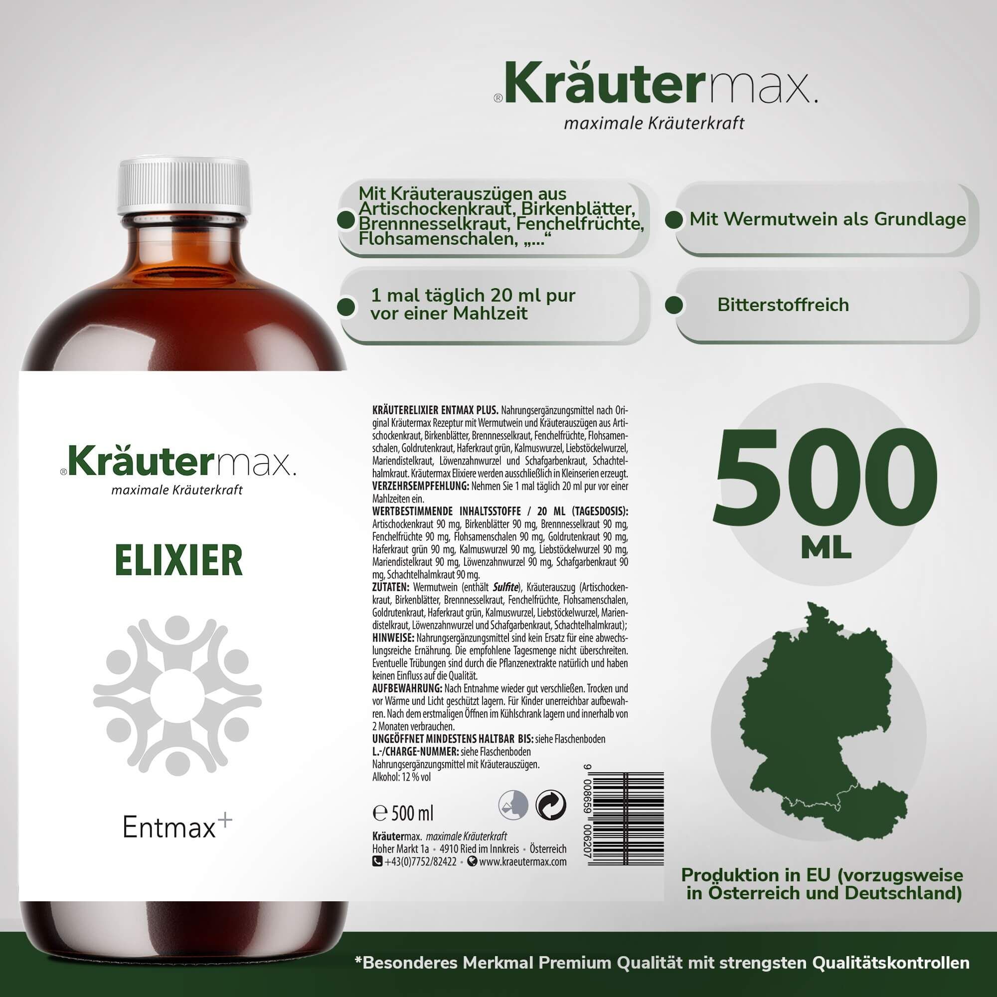 Kräutermax Kräuterelixier Entmax plus mit Wermutwein und Kräuterauszügen