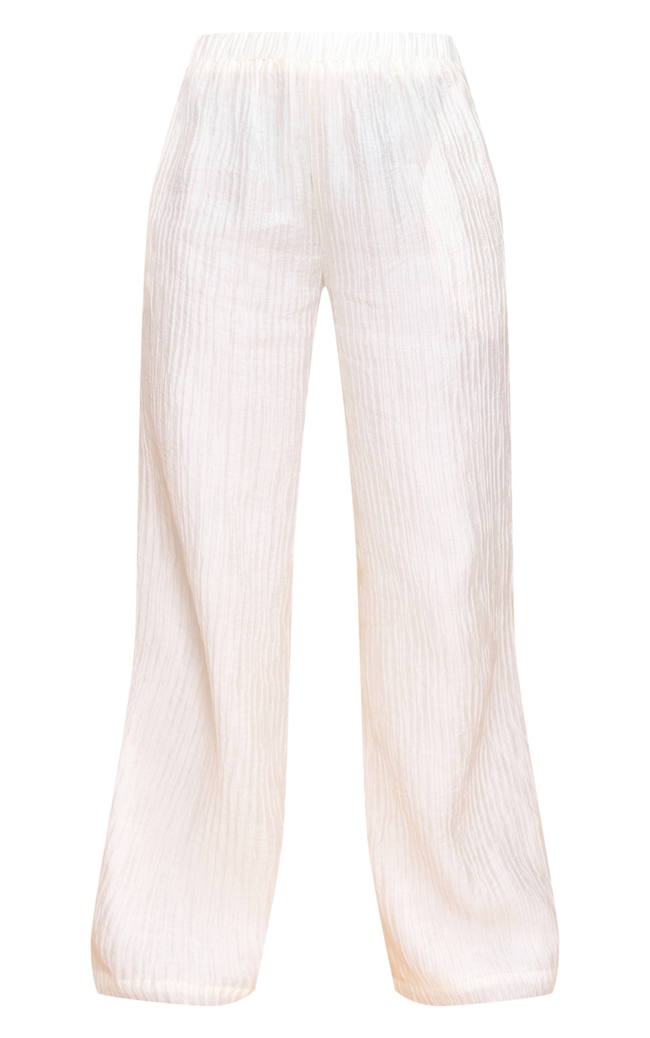 Amande Pantalon Large Taille Mi-haute En Tissu Texturé Tissé