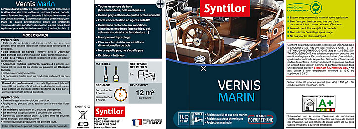 Vernis extérieur marin Incolore Brillant Syntilor - 1 L