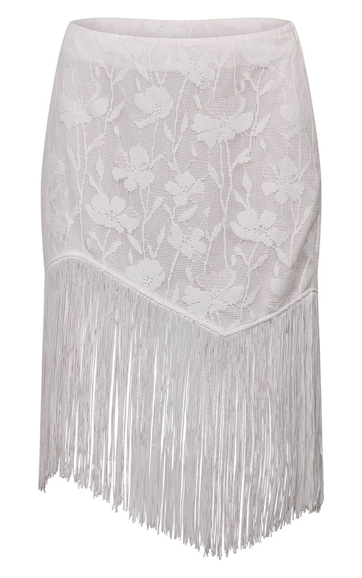 Blanc Ensemble Coordonné Jupe Asymétrique À Franges Texturée Motif Floral