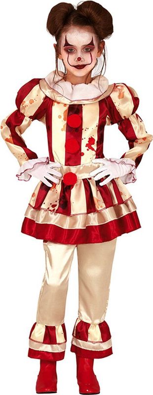 Fiestas Guirca - Striped Clown Girl - Halloween Kostuum - Crème Wit met Rood Gestreept