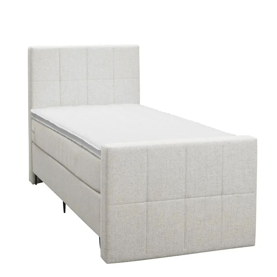 Boxspring met voetbord Liv geblokt - ecru - 90x200 cm - slanke poot