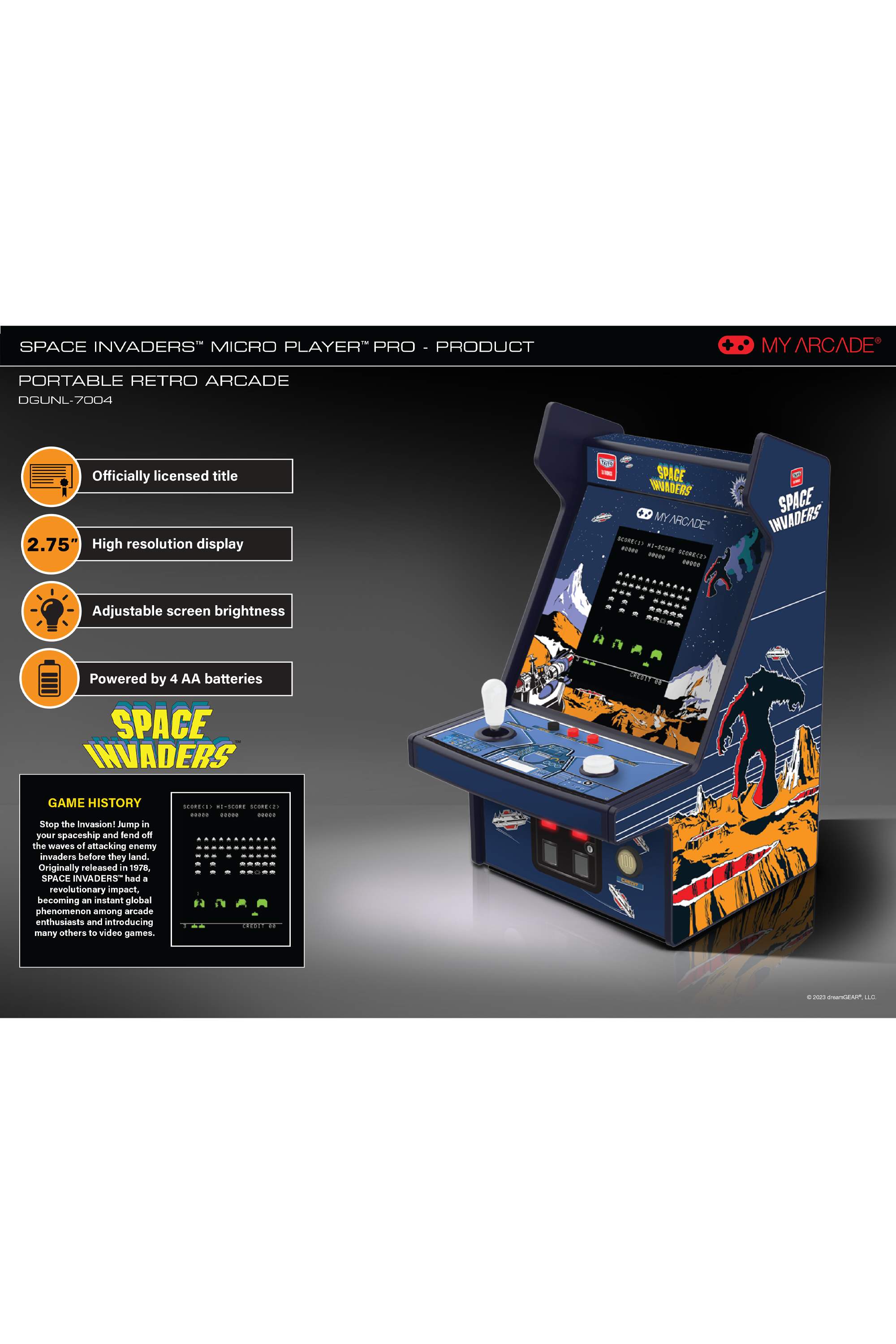 MY ARCADE Jeu Micro Player 6.75'' MyArcade SPACE INVADERS Multicolore