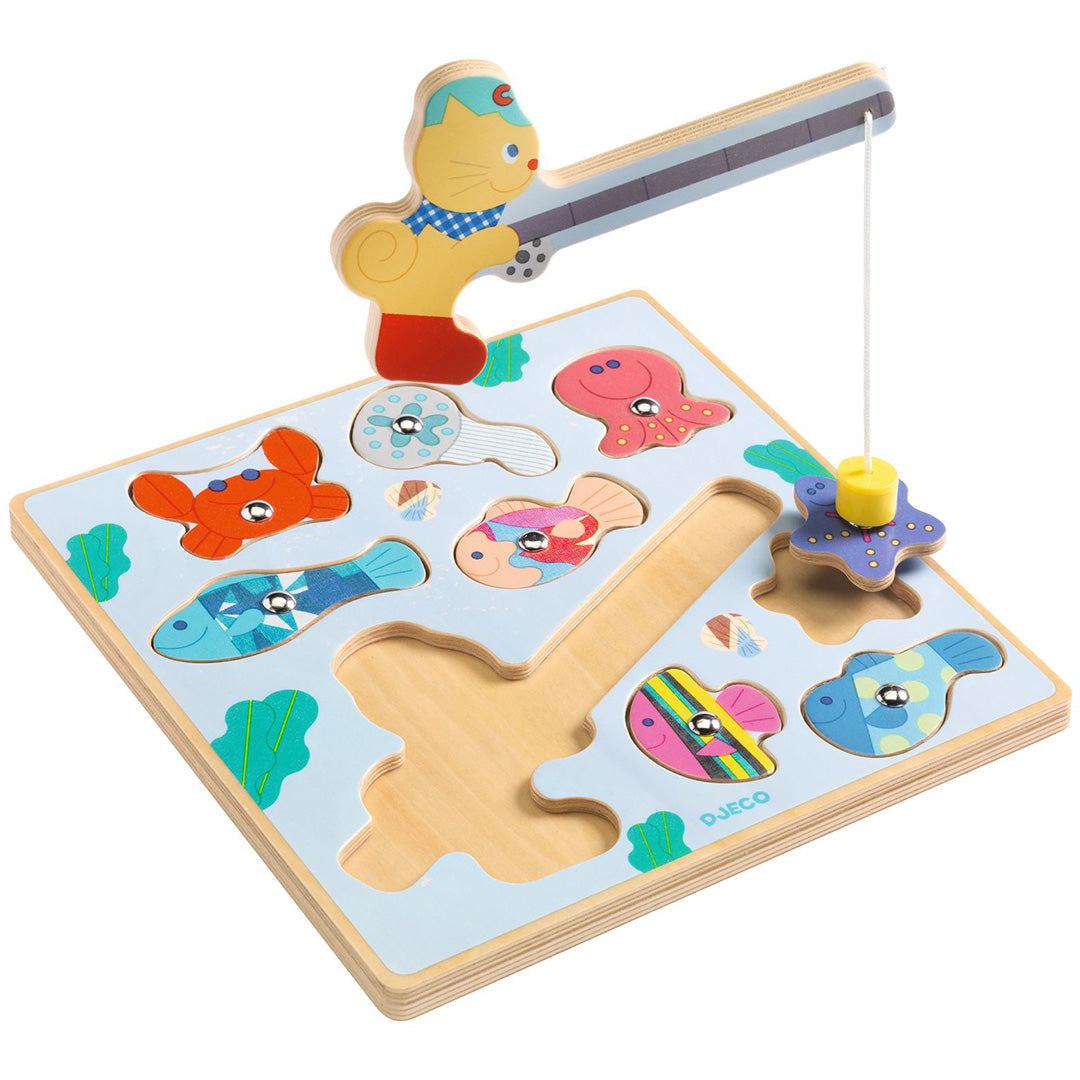 djeco 2-in-1 houten puzzel puzz & fish bariolo - 9st