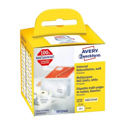 Avery Zweckform AS0722440 Rollenetiketten Etiketten Universal 54 x 70 mm, 1 Rolle/320 Etiketten, weiß