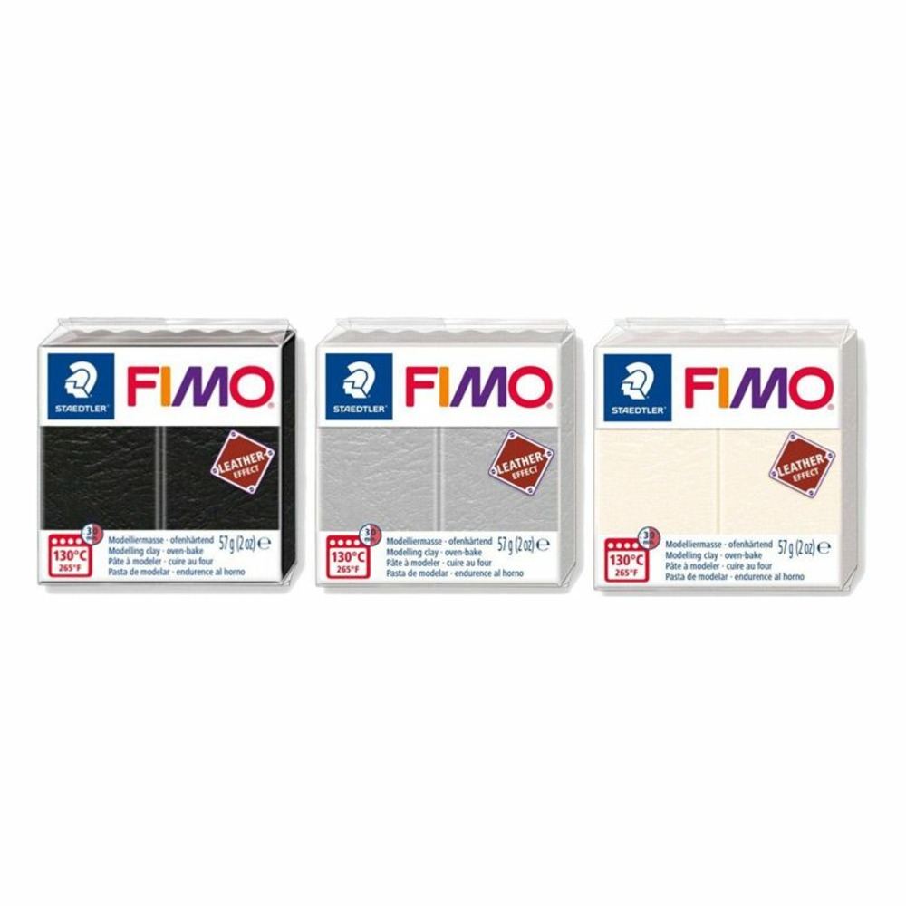 3 pâtes polymères effet cuir - ivoire-gris-noir