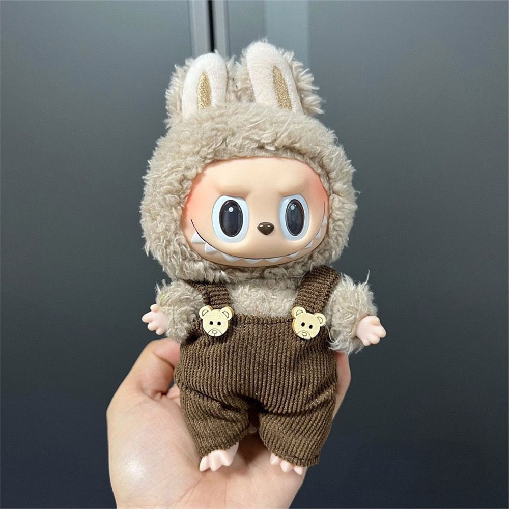 Monsterhäschen Overall Puppen Zubehör Latzhose Outfit Verkleidungs Accessoire mit Teddy Knöpfe - Braun